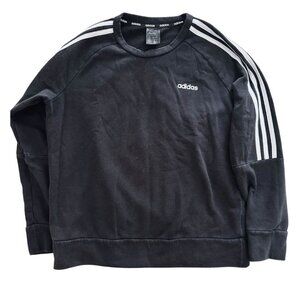 Adidas Women's Essential 3 Stripe Crew Neck Sweatshirt Black Size Large